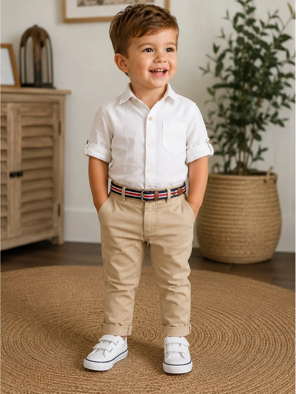 Janie and Jack Toddler Boys' Navy, Red, and White Striped Elastic Belt Size 4-5Y
